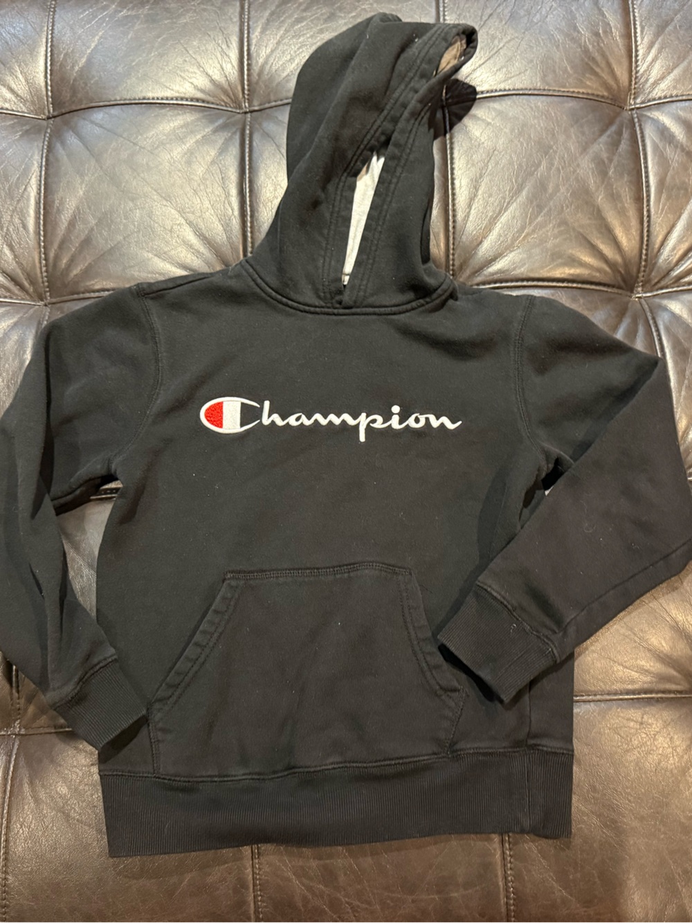 Youth Champion Black Logo Hoodie Sweatshirt-Size M